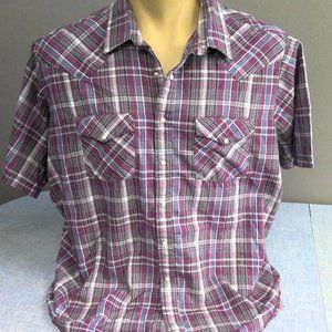 Vintage Western Frontier Pearl Snap Shirt Short Sleeve Check 3X Big Man